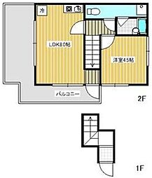 東京メトロ日比谷線 北千住駅 徒歩15分の賃貸アパート 2階1LDKの間取り