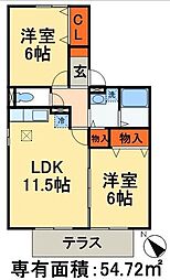北総鉄道 北国分駅 徒歩13分の賃貸アパート 1階2LDKの間取り