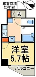 JR武蔵野線 東松戸駅 徒歩3分の賃貸マンション 6階ワンルームの間取り