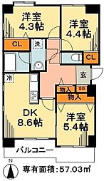 セリオ五番館 8階3DKの間取り
