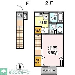 東武伊勢崎線 竹ノ塚駅 徒歩15分の賃貸アパート 2階1Kの間取り