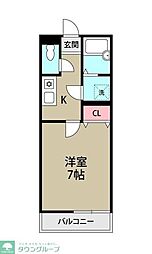 リバーベルのぎく野 1階1Kの間取り