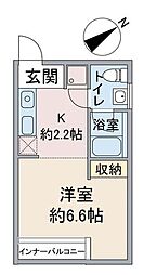イチカワアパートメンツアトリエ 2階1Kの間取り
