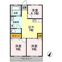 メゾン細田 3階3DKの間取り