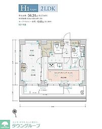 東武伊勢崎線 竹ノ塚駅 徒歩9分の賃貸マンション 5階2LDKの間取り