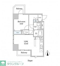 スカイグランデ新御徒町 12階1LDKの間取り