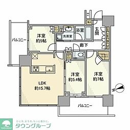 JR総武線 小岩駅 徒歩1分の賃貸マンション 22階3LDKの間取り
