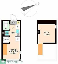 JR総武線 平井駅 徒歩8分の賃貸アパート 1階ワンルームの間取り