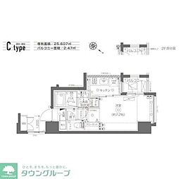 ZOOM月島 1Kの間取図画像