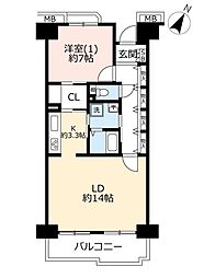 UR都市機構ウインズタウン稲毛海岸5棟 1LDKの間取図画像