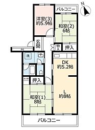 UR都市機構高津団地2-29 3LDKの間取図画像