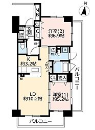 UR都市機構アートヒル高根台1号棟 2LDKの間取図画像