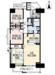 UR都市機構浦安マリナイースト21海園の街8号棟 3LDKの間取図画像