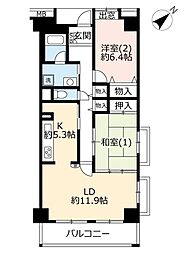 UR都市機構浦安マリナイースト21望海の街5号棟 2LDKの間取図画像