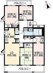 UR都市機構パークサイド鎌ケ谷17号棟 4LDKの間取図画像
