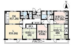 UR都市機構千葉ニュータウン原山団地3-8-7 4LDKの間取図画像