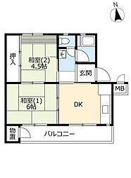 UR取手井野 4階2DKの間取り