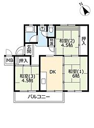 UR取手井野 2階3DKの間取り