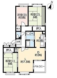 つくば・二の宮1号棟 3LDKの間取図画像