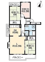 つくば・松代三丁目団地3号棟 3LDKの間取図画像