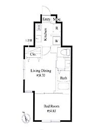 都営大江戸線 中野坂上駅 徒歩9分の賃貸アパート 1階1LDKの間取り