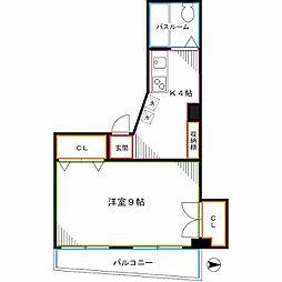 東京メトロ丸ノ内線 中野坂上駅 徒歩5分の賃貸マンション 2階1Kの間取り