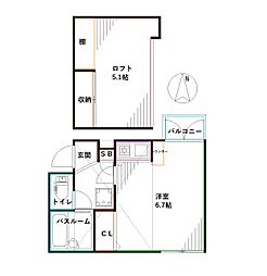 東京メトロ丸ノ内線 中野富士見町駅 徒歩7分の賃貸アパート 2階ワンルームの間取り