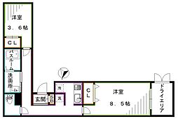 都営大江戸線 東中野駅 徒歩8分の賃貸マンション 1階1LDKの間取り