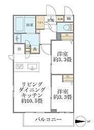 JR総武線 中野駅 徒歩10分の賃貸マンション 4階2LDKの間取り