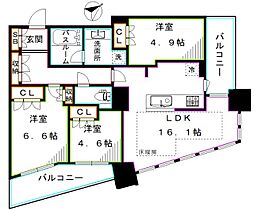 ザ・パークハウス西新宿タワー60 3LDKの間取図画像