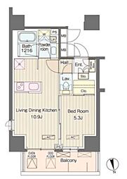 VerdeCourt西新宿 1LDKの間取図画像