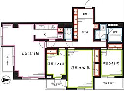 クリスタルコート 3LDKの間取図画像