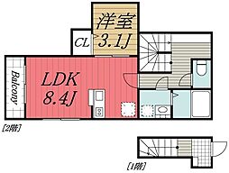 JR総武本線 四街道駅 徒歩11分の賃貸アパート 2階1LDKの間取り