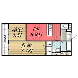 JR外房線 誉田駅 徒歩7分の賃貸マンション 1階2LDKの間取り