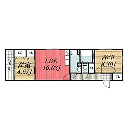 JR外房線 誉田駅 徒歩7分の賃貸マンション 1階2LDKの間取り