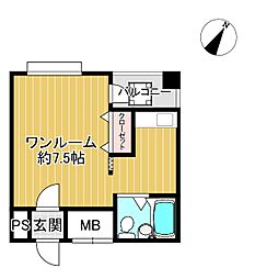 ザ・シティ御影 302 3階1Kの間取り
