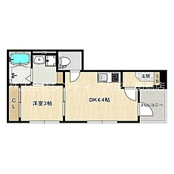 おおさか東線 JR野江駅 徒歩12分の賃貸アパート 2階1DKの間取り