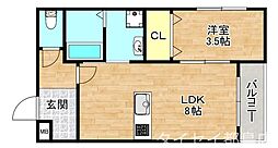 Osaka Metro谷町線 野江内代駅 徒歩7分の賃貸マンション 2階1LDKの間取り