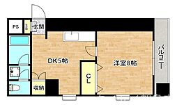 京阪本線 千林駅 徒歩5分の賃貸マンション 2階1Kの間取り