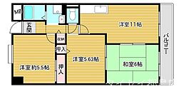 ル・アーブル東野田 3LDKの間取図画像