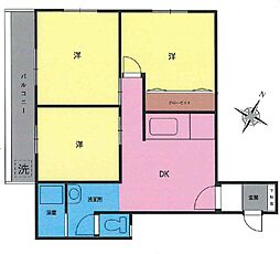 富士見マンション 3DKの間取図画像