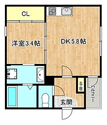 ハーモニーテラス小路II 1階1DKの間取り