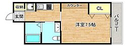 Osaka Metro千日前線 新深江駅 徒歩2分の賃貸マンション 2階1Kの間取り