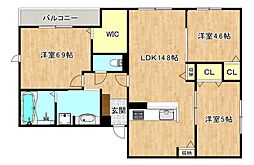 近鉄大阪線 今里駅 徒歩8分の賃貸アパート 3階3LDKの間取り
