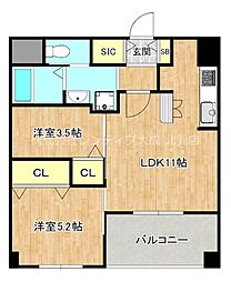 サンブライト今里 6階2LDKの間取り
