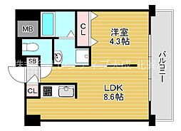 Osaka Metro千日前線 今里駅 徒歩1分の賃貸マンション 8階1LDKの間取り