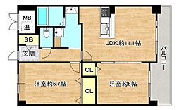 エスタブレ・ヤマキ 2階2LDKの間取り