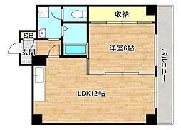 シャンピニヨン岩崎 1LDKの間取図画像