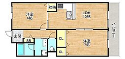 パレーシャル難波 2LDKの間取図画像