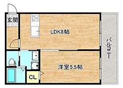 東花園コーポ 1LDKの間取図画像